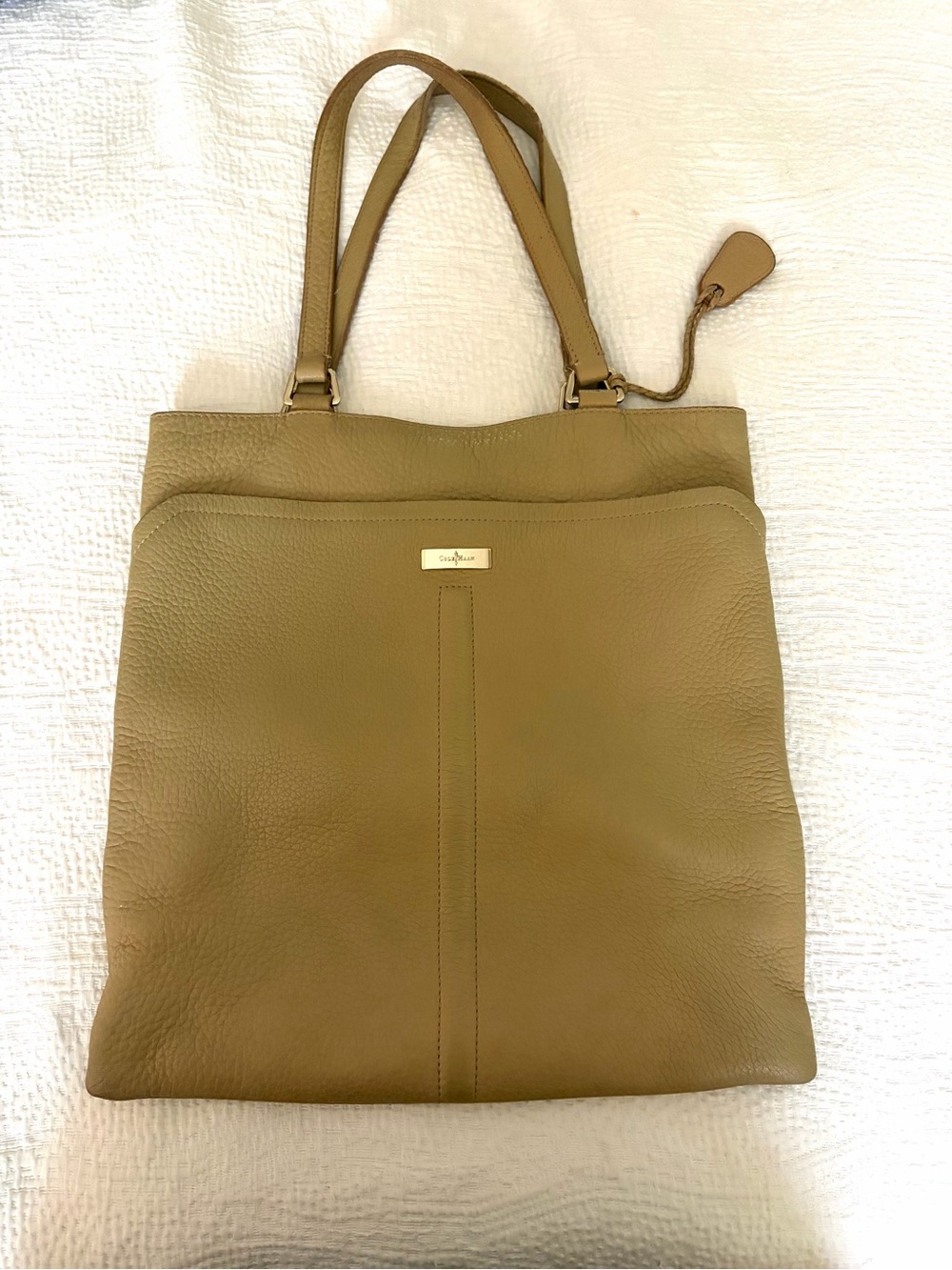 Cole Haan Olive/Tan Pebble Leather Shoulder Tote